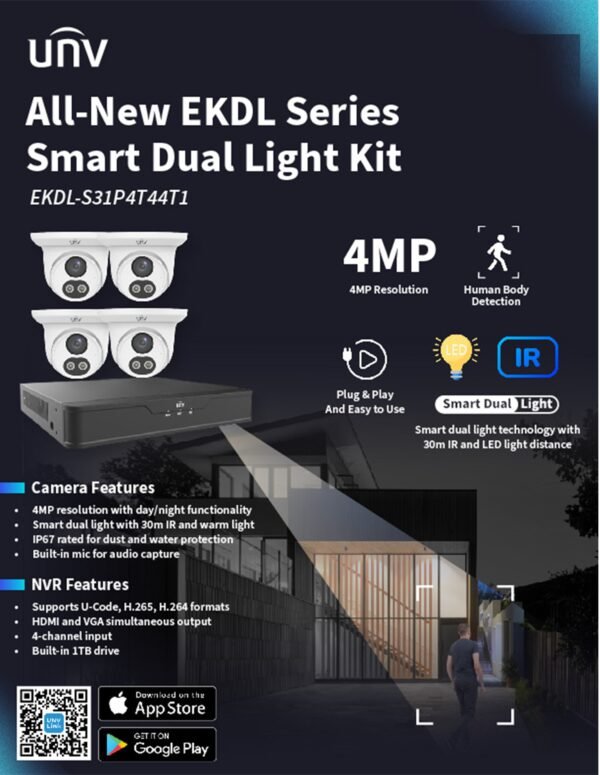 UNV EKDL-S31P4T44T1 4pcs 4MP IP Turret Duel Light camera Kit with 4CH & 1TB HDD - Image 2