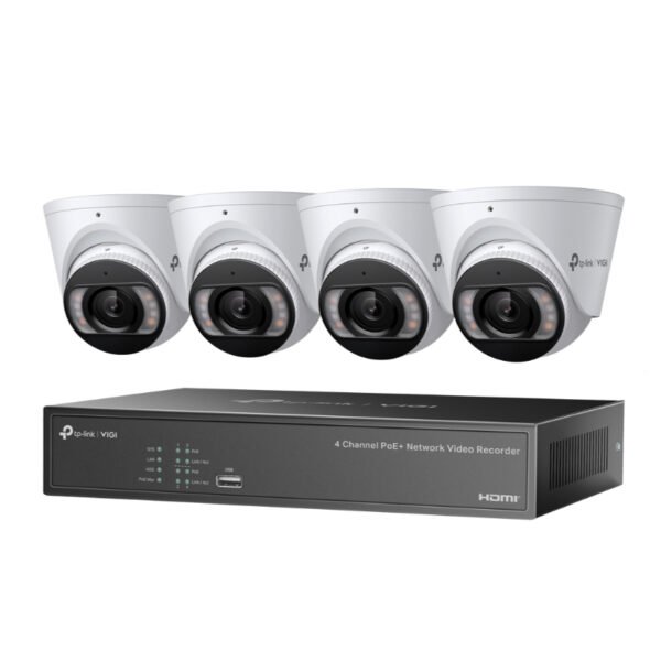 TP-LINK VIGI NK4P-T4425-2T 4pcs 4MP Full-Color Turret IPC & 4 Channel PoE+ NVR KIT with 2TB HDD installed