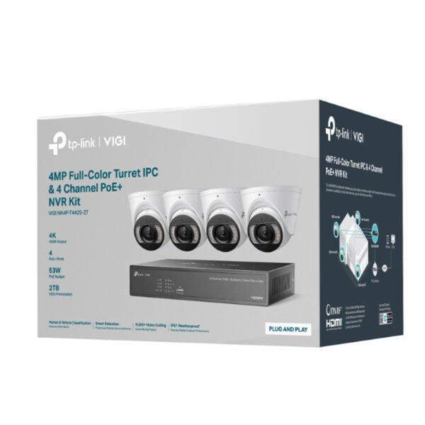 TP-LINK VIGI NK4P-T4425-2T 4pcs 4MP Full-Color Turret IPC & 4 Channel PoE+ NVR KIT with 2TB HDD installed - Image 4