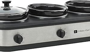 Culinary Chef, Triple Slow Cooker, Buffet Server 3 Pot, Food Warmer - Stainless