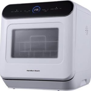 RCA Portable Countertop Dishwasher (RDW3216) No Hookup Unit with 6-Liter Water Bank for Tabletop, Apartment, or RV, Compact Dishwashing and Drying Machine, Delay Timer, Rapid Cleaning-Refurbished